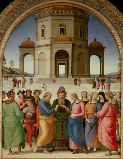 The Marriage of the Virgin Painting by Pietro Vannucci dit Il Perugino (The Perugin) (1450-1523) 1504 Sun. 2,36x1,86 m - Caen, museu de Belas Artes - Casamento da Virgem - Pintura de Pietro Vannucci, chamado Il Perugino (1450-1523), óleo sobre madeira (234 de Pietro Perugino