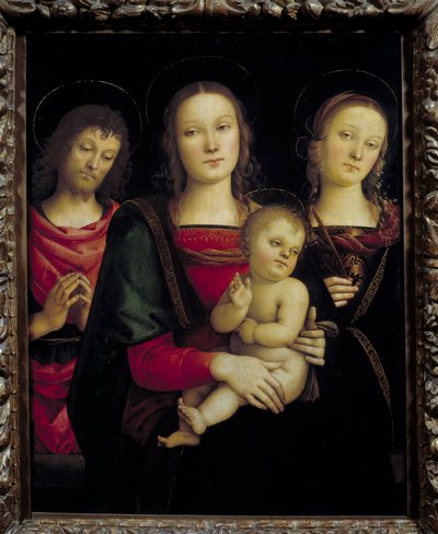 A Virgem e o Menino rodeados por São João Baptista e Santa Catarina Pintura de Pietro Vannucci dit il Perugino (Le Perugin de Pietro Perugino