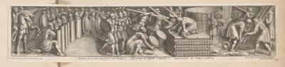 Soldados montam acampamento Constantinus, cum exercitu, ante Urbem Castra metatur (título no objeto) História do Imperador Constantino (título da série) de Pietro Sante Bartoli