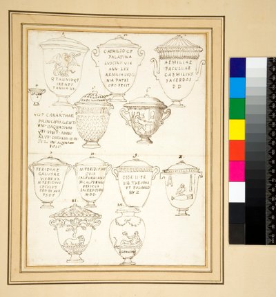 12 urna sepulcral de mármore com tampas. (caneta) de Pietro Santi Bartoli
