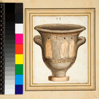 Um vaso de figura vermelha (giz preto, alguns com caneta e tinta castanha. cor com aguarela) de Pietro Santi Bartoli