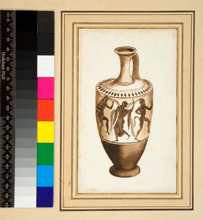 Um Oinochoe Arcaico (giz preto, alguns com caneta e tinta marrom. cor com aquarela) de Pietro Santi Bartoli