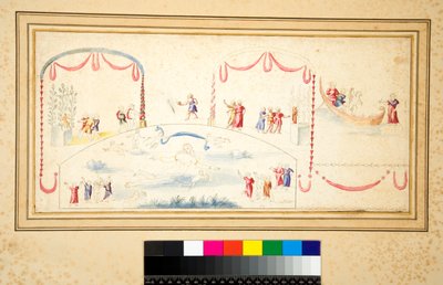 Afrodite nadando com numerosos putti em volta dela (giz preto, alguns com caneta e tinta marrom. cor com aquarela) de Pietro Santi Bartoli