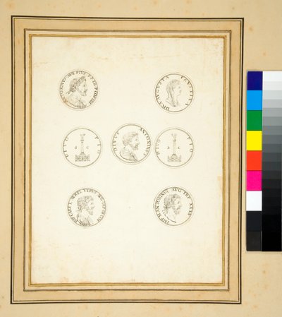 Moedas mostrando a coluna de Antoninus Pius (tinta) de Pietro Santi Bartoli