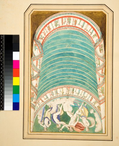 Cópia de um mosaico de Hylas and the Nymphs (giz preto, alguns com caneta e tinta castanha. cor com aguarela) de Pietro Santi Bartoli