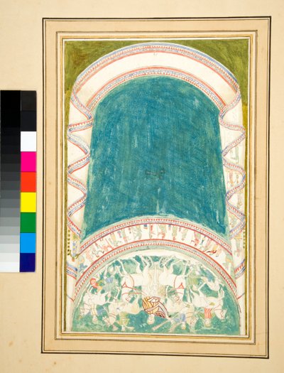 Cópia de um mosaico de um chariote (giz preto, alguns com caneta e tinta castanha. cor com aguarela) de Pietro Santi Bartoli