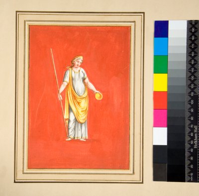 Figura feminina com estephane (giz preto, alguns com caneta e tinta marrom. cor com aquarela) de Pietro Santi Bartoli