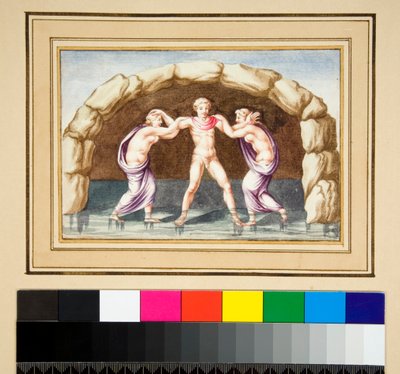 Hylas e as ninfas (giz preto, algumas com caneta e tinta castanha. cor com aguarela) de Pietro Santi Bartoli