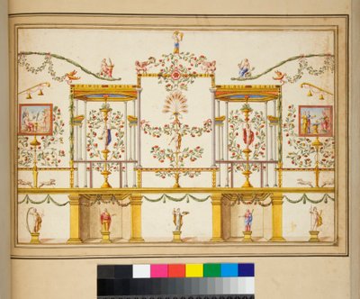 Grande desenho de uma parede com pinturas. de Pietro Santi Bartoli