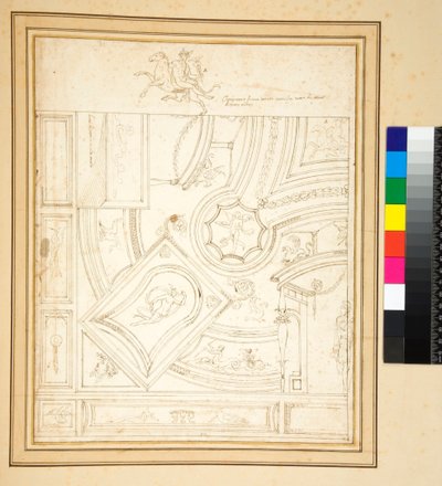 Ornamento de um antigo quarto todo de estuque de bassorileuo. (caneta) de Pietro Santi Bartoli