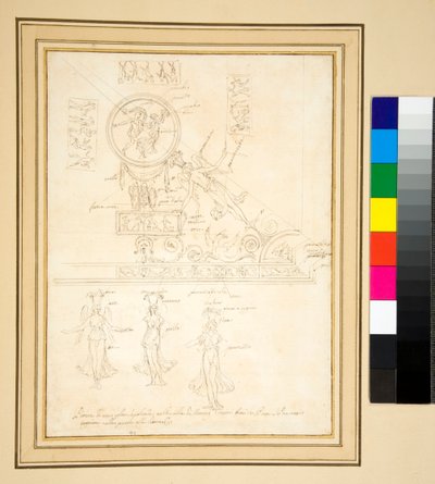 Esboço de parte de um afresco de teto (caneta) de Pietro Santi Bartoli