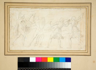 Duas amazonas lutando contra duas guerreiras (lápis) de Pietro Santi Bartoli