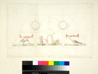Abóbada da Villa Madama (giz preto, alguns com caneta e tinta castanha. cor com aguarela) de Pietro Santi Bartoli