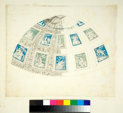 Abóbada da Villa Madama (giz preto, alguns com caneta e tinta castanha. cor com aguarela) de Pietro Santi Bartoli