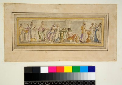 Abóbada da Villa Madama (giz preto, alguns com caneta e tinta castanha. cor com aguarela) de Pietro Santi Bartoli