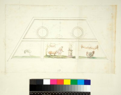 Abóbada da Villa Madama (giz preto, alguns com caneta e tinta castanha. cor com aguarela) de Pietro Santi Bartoli