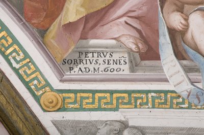 Assinatura do artista, The Coronation of the Virgin Mary (fresco) (detalhe de 3496331) de Pietro Sorri