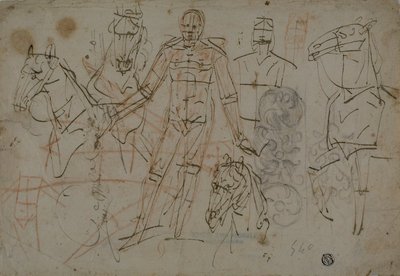 Esboços de homens, cavalos e design decorativo de Pietro Sorri