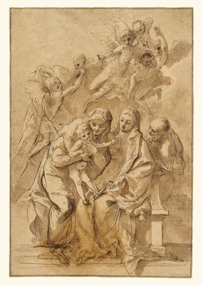 Sagrada Família com Santa Ana (recto); esboços de figuras (verso) de Pietro Testa