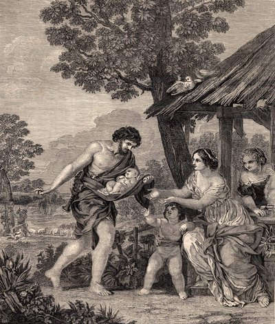 Romulus e Remus. Gravura após a pintura de Pietro da Cortone. Gravura a partir de 1860. de Pietro da Cortona