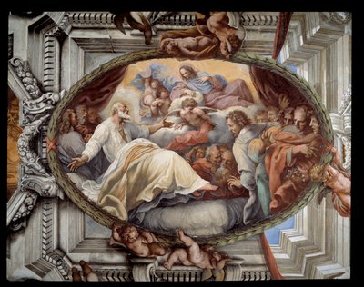 Recuperação de São Filipe após a aparição da virgem Fresco da comitiva por Pietro da Cortona (Pedro de Cortona) (1596-1669) 1652 Roma, sala rossa (sala vermelha) Chiesa di Santa Maria em Vallicella Itália de Pietro da Cortona