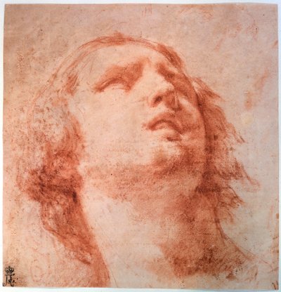 Estudo principal de uma mulher olhando para cima, século XVII de Pietro da Cortona