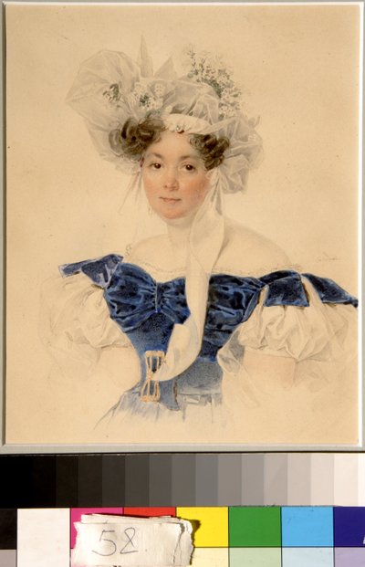 Retrato da Condessa Varvara Golitsyna nee Rumyantseva Kalgulska (1794-1875) - Obra de Piotr (Pierre) Sokolov (1791-1848), aquarela sobre papel (20,6x16,6 cm) de Piotr Sokolov
