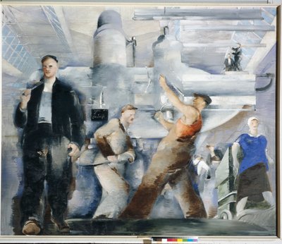 A montagem de uma oficina por Williams, Pyotr Vladimirovich (1902-1947). Óleo sobre tela de Piotr Vladimirovich Williams