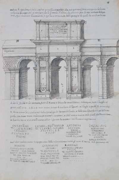 Arco de Cláudio em Roma, desenho, das Antiguidades Romanas, de Pirro Ligório (1513-1583) de Pirro Ligorio