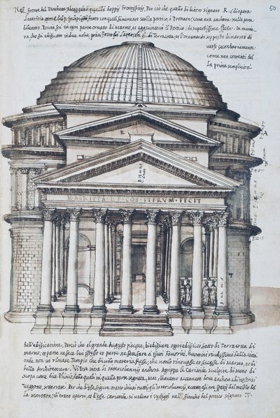 Vista do Panteão em Roma, extraído do volume XIII do XXX Libri delle Antichita (Livros de Antiguidades) de Pirro Ligorio