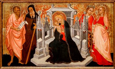 A Virgem e a Criança com Santos. Século XV (Tempera sobre Madeira) de Pittore Marchigiano