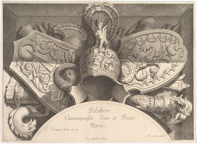 Troféus de armas Divers Trophées após a fachada do Palazzo Milesi em Roma, 1651 de Polidoro da Caravaggio