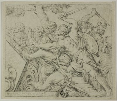 Soldados de Ciro destruindo o exército de Spargabise de Polidoro da Caravaggio