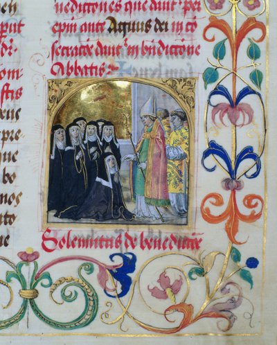 Bispo Bênção das Monjas do Pontifício Dom Bosco Erasmus Ciolek, c.1510 (têmpera e ouro em pergaminho) de Polish School