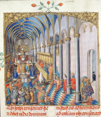 Consagração do Bispo do Pontifício Dom Bosco Erasmus Ciolek, c.1510 (têmpera e ouro sobre pergaminho) de Polish School