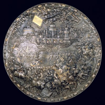 Rei João III Sobieskis (1624-96) Cartomante Escudo (ferro e prata dourada) de Polish School