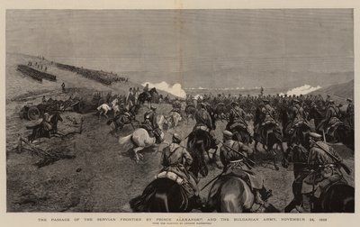 A Passagem da Fronteira da Sérvia pelo Príncipe Alexandre e o Exército Búlgaro, 24 de Novembro de 1885 (gravura) de Polish School