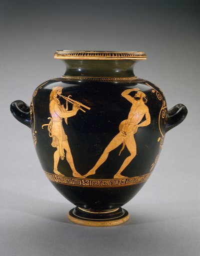 Stamnos de figura vermelha com cena de Hércules com Sátiro, 440-420 aC (terracota) de Polygnotos Polygnotos
