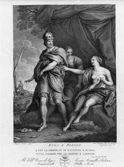 Eneide de Virgil (70 AC-19 AC), Livro IV, o herói troiano Enee abandona Didon que se suicida desesperadamente. Gravura depois de uma pintura de Pompeo Batoni (1708-1787) de Pompeo Girolamo (after) Batoni