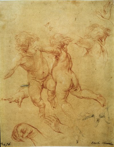 Estudo Para Dois Putti (Two Flying Putti. Study), c.1740 (sanguíneo) de Pompeo Girolamo Batoni