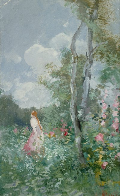 A Girl Walking in a Wooded Glade (cor do corpo no papel) de Pompeo Mariani