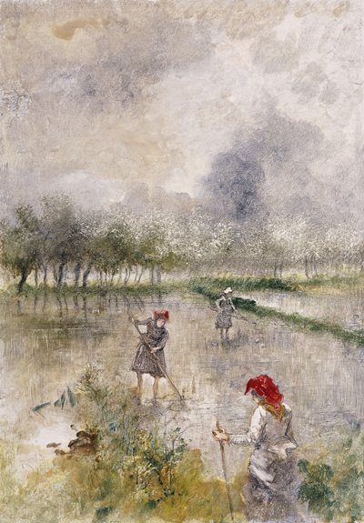 Mulher nos Campos de Arroz (monotipo impresso em cores, acentuado com lápis de cera) de Pompeo Mariani