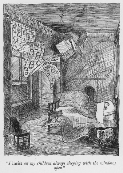 "Insisto em que os meus filhos durmam sempre com as janelas abertas" (litho) de Pont