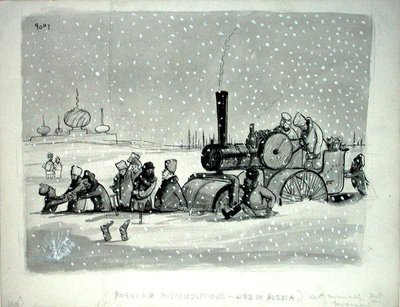Erros de concepção populares: Life in Russia, ilustração de Punch, publicada em 27 de dezembro de 1939 (caneta, tinta, aquarela monocromática e corpórea sobre papel) de Pont