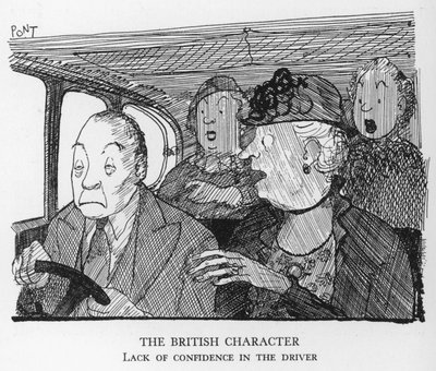 O caráter britânico, falta de confiança no motorista (litho) de Pont