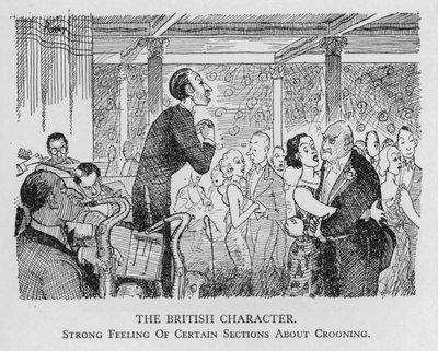 O caráter britânico; forte sentimento de certas seções sobre o crooning (litho) de Pont