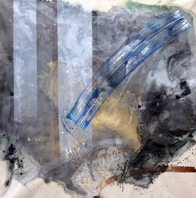 Fluxo Dinâmico Azul e Dourado de Poonam Choudhary