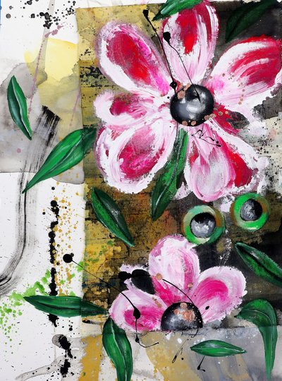 Abstrato floral em rosa vibrante de Poonam Choudhary