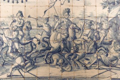 Alexandre (356-323 aC) combatendo os persas, c.1745 (cerâmica) (ver também 237499) de Portuguese School