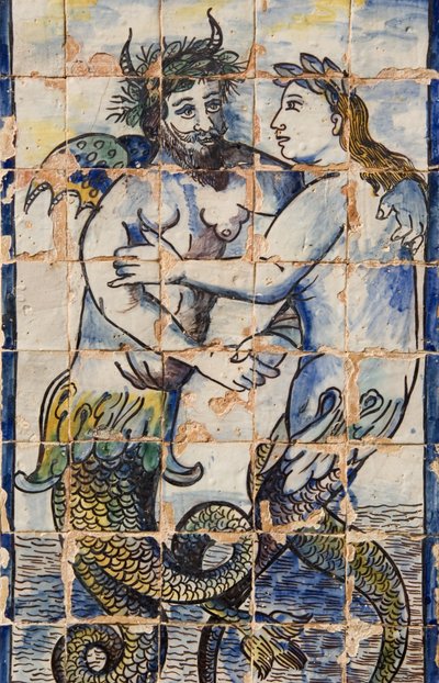 Azulejos azulejos nos jardins do palácio retratando criaturas do mar (cerâmica) de Portuguese School